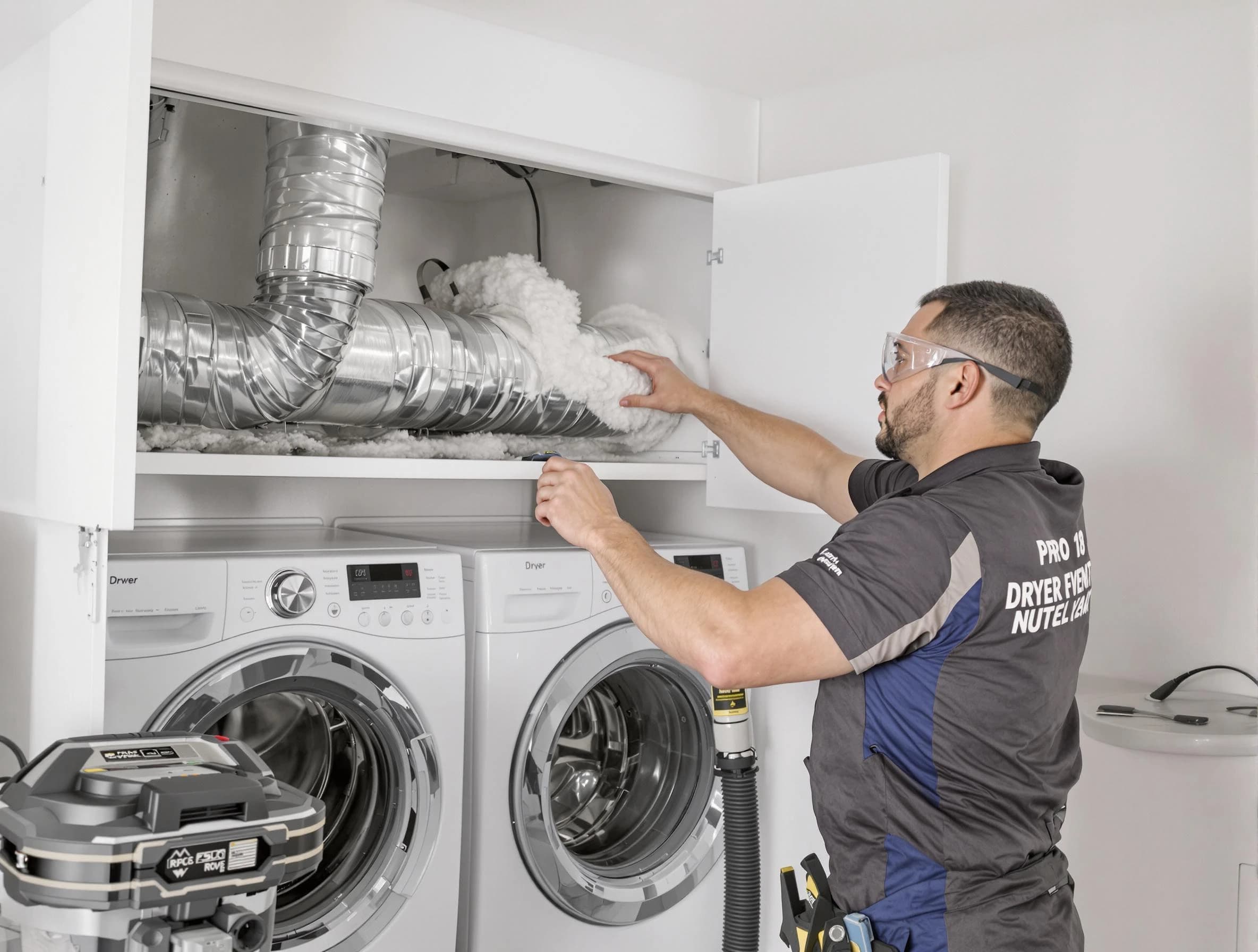 Bennett Dryer Vent Cleaning certified technician performing specialized gas dryer vent cleaning in Bennett