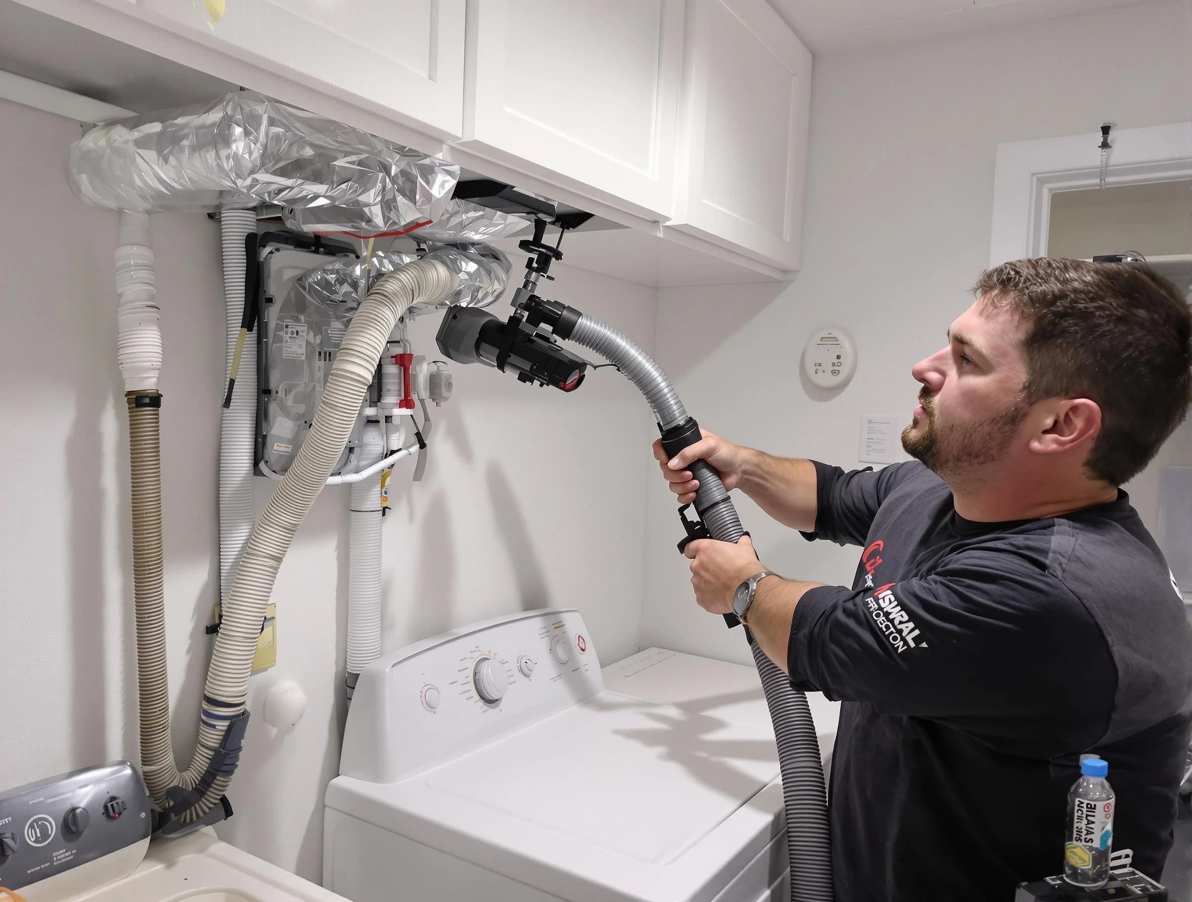 Bennett Dryer Vent Cleaning certified technician performing safety-focused gas dryer vent cleaning in Bennett